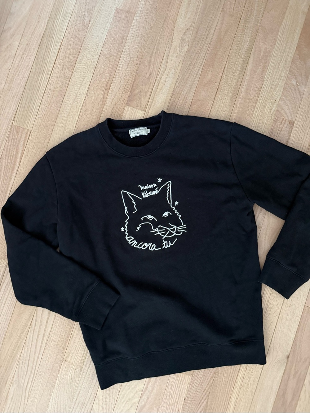 MAISON KITSUNE Black Sweatshirt with White fox Outline